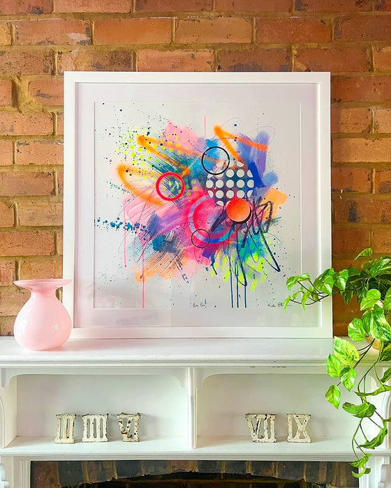 BON BON FRAMED ORIGINAL  - Colourful Mixed-Media Abstract Artwork