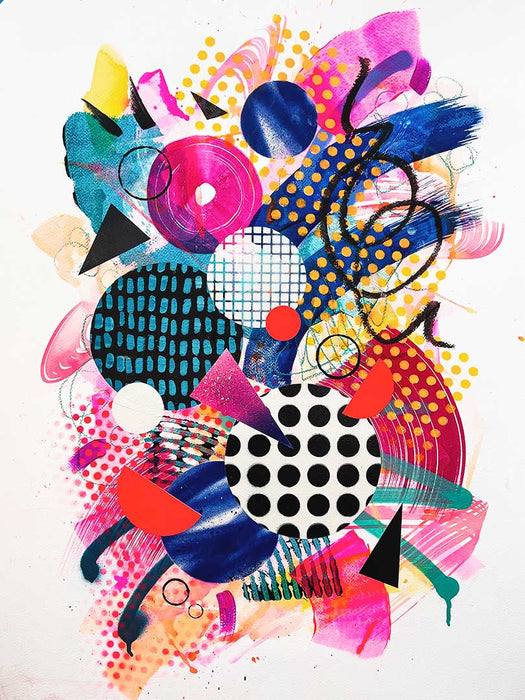 THE DOG'S WHATSITS FRAMED ORIGINAL - Colourful Mixed-Media Abstract Artwork