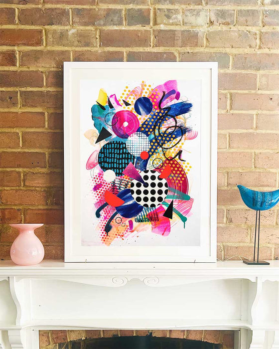 THE DOG'S WHATSITS FRAMED ORIGINAL - Colourful Mixed-Media Abstract Artwork