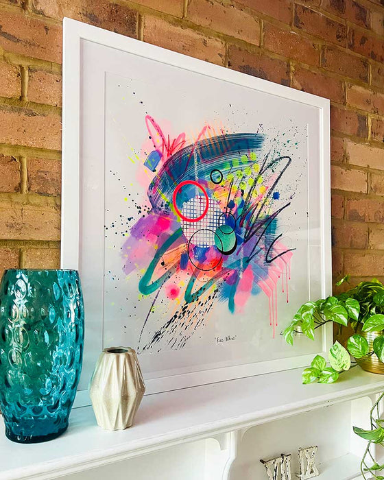 FIZZ WHIZ FRAMED ORIGINAL  - Colourful Mixed-Media Abstract Artwork