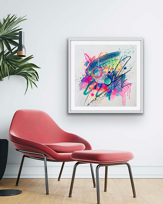 FIZZ WHIZ FRAMED ORIGINAL  - Colourful Mixed-Media Abstract Artwork