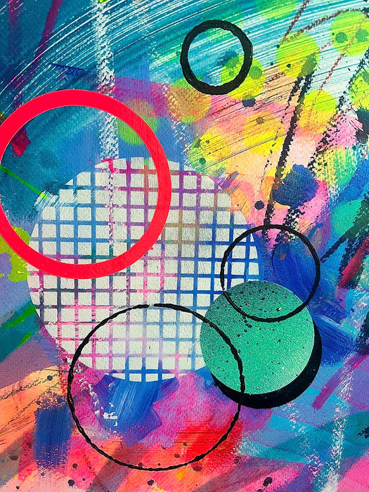 FIZZ WHIZ FRAMED ORIGINAL  - Colourful Mixed-Media Abstract Artwork