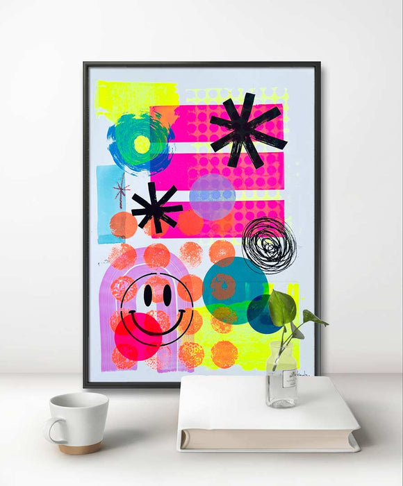 FUN PRINT#1 ORIGINAL ONE-OF-A-KIND MIXED-MEDIA SCREEN PRINT