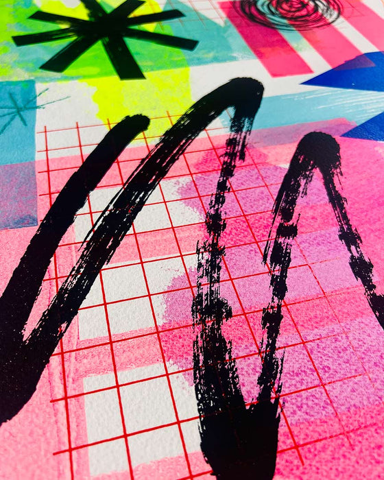FUN PRINT#10 ORIGINAL ONE-OF-A-KIND MIXED-MEDIA SCREEN PRINT