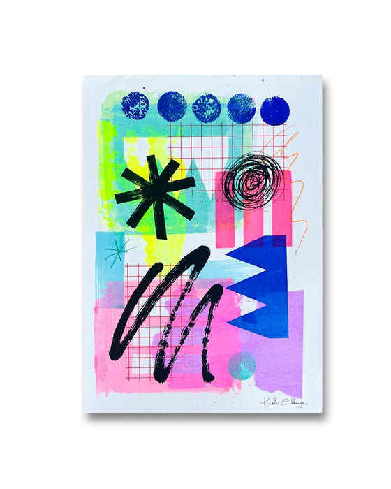FUN PRINT#10 ORIGINAL ONE-OF-A-KIND MIXED-MEDIA SCREEN PRINT
