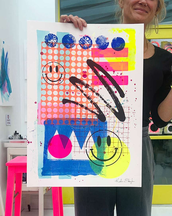 FUN PRINT#5 ORIGINAL ONE-OF-A-KIND MIXED-MEDIA SCREEN PRINT