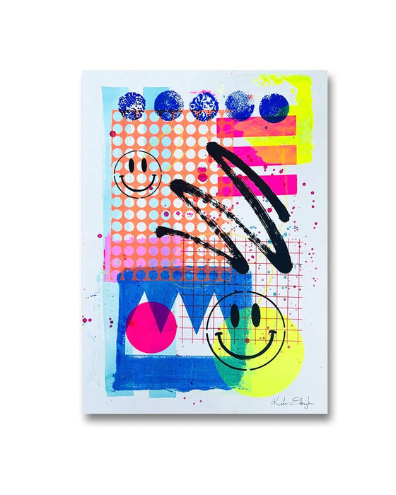 FUN PRINT#5 ORIGINAL ONE-OF-A-KIND MIXED-MEDIA SCREEN PRINT