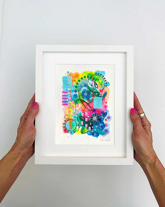 HAPPY GLADYS FRAMED - Small White Framed Fine Art Print Gift Idea