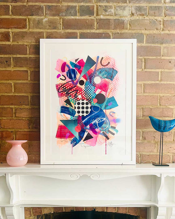 INTO IT FRAMED ORIGINAL - Colourful Mixed-Media Abstract Artwork