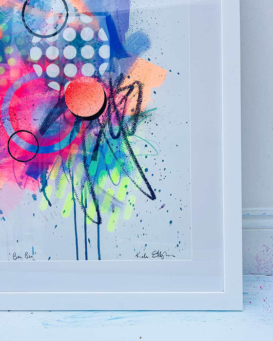 BON BON FRAMED ORIGINAL  - Colourful Mixed-Media Abstract Artwork