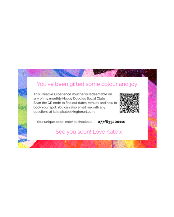 GIFTABLE CREATIVE EXPERIENCE VOUCHER & GREETINGS CARD SET - The Happy Doodles Social Club With Kate Elkington
